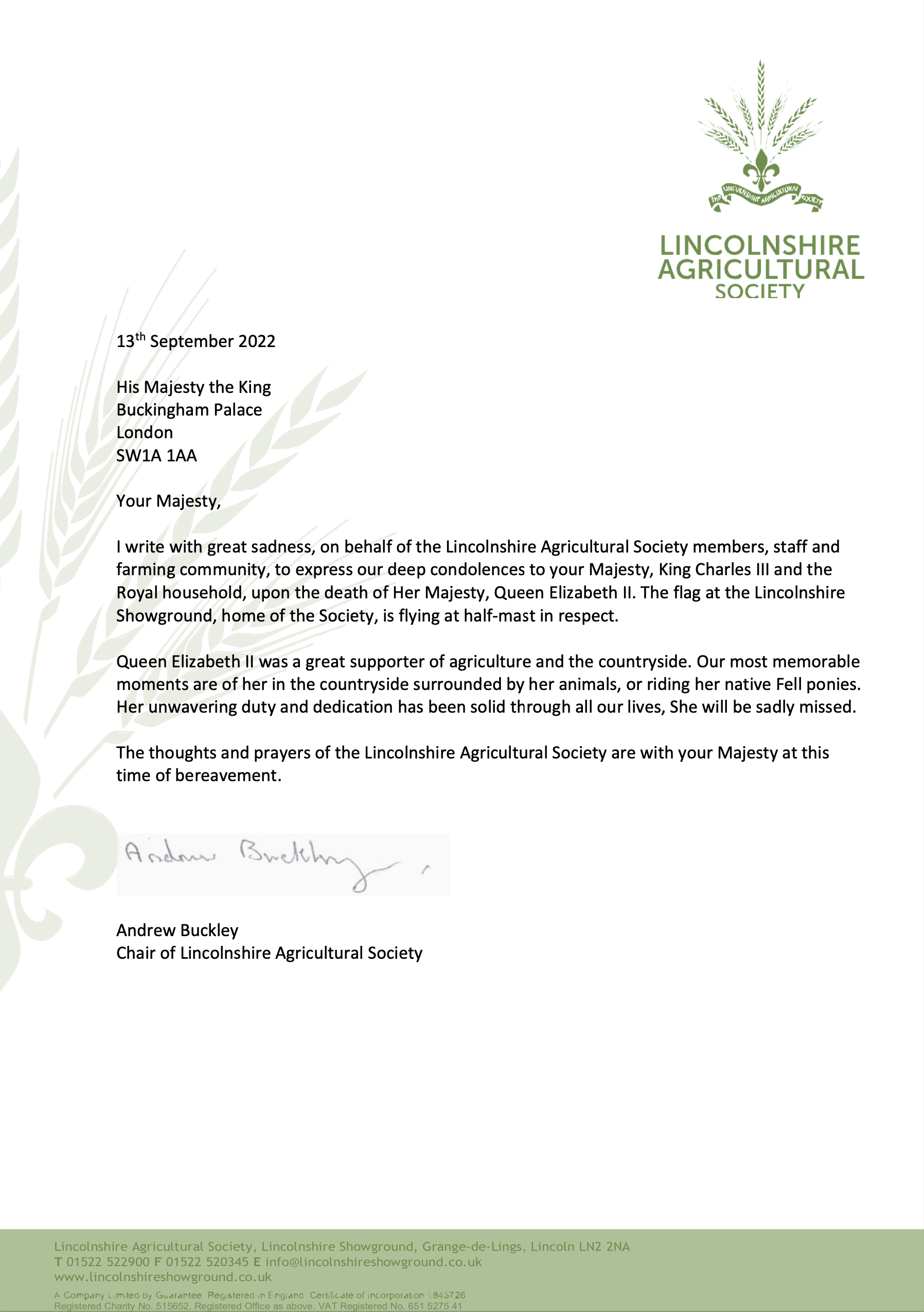 Letter to His Majesty the King